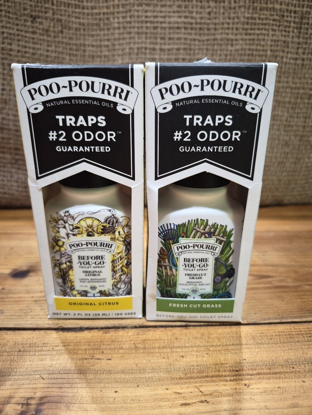 2 Poo-Pourri Before-You-Go Toilet Spray- Original Citrus & Fresh Cut Grass NIB